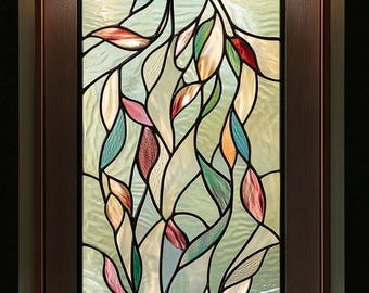 Película de vitral personalizada con diseño de hojas abstractas: vinilo decorativo estático esmerilado con efecto botánico minimalista para baño y cocina.