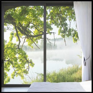 Custom Size Lake View Privacy Glass Film – Frosted, Anti-UV, No Glue Static Cling for Glass Doors and Home Windows