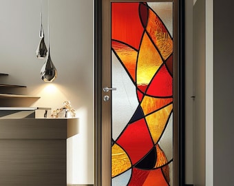 Modern Stained Glass Window Film Swirling Abstract Design Frosted Privacy Vinyl Static Cling Removable No Glue UV Protection for Windows
