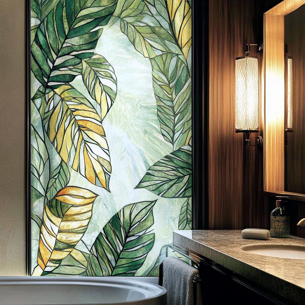 Nature-inspired Leaf Design Stained Glass Window Film, Frosted Privacy ...