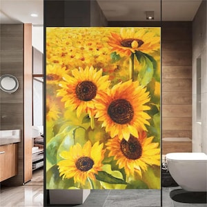 Beautiful Sunflowers Privacy Window Film – UV Blocking, Heat Control Frosted Glass Sticker for Home Decor