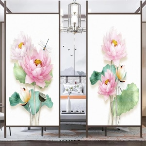 Lotus Pattern Privacy Window Film – Static Cling, UV Blocking, Heat Control Frosted Glass Sticker for Home Windows