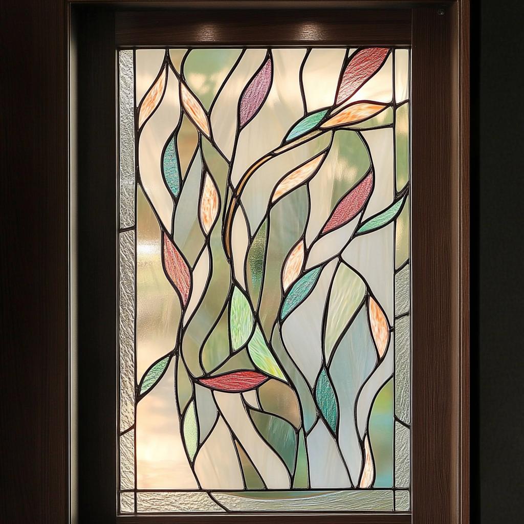 Custom Abstract Leaf Stained Glass Window Film – Minimalist Botanical ...