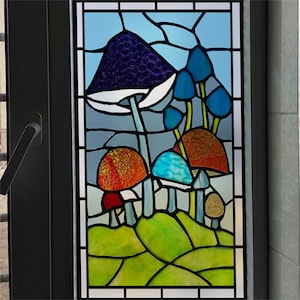 Home Decor Window Treatment - Customized Frosted Stained Glass Static Cling with Flower Art