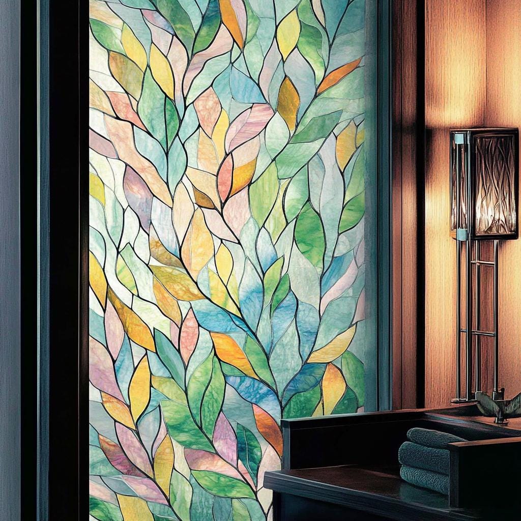 Nature-inspired Leaf Design Stained Glass Window Film, Frosted Privacy ...