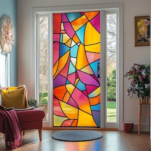 Custom Stained Glass Window Film Elegant Nature Inspired Design Privacy Frosted Vinyl Static Cling UV Protection No Glue for Windows