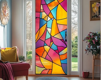 Custom Stained Glass Window Film Elegant Nature Inspired Design Privacy Frosted Vinyl Static Cling UV Protection No Glue for Windows