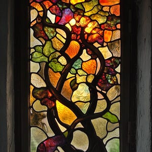 Custom Stained Glass Window Film – Nature-Inspired Decorative Privacy Film for Windows and Doors