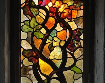 Custom Stained Glass Window Film – Nature-Inspired Decorative Privacy Film for Windows and Doors