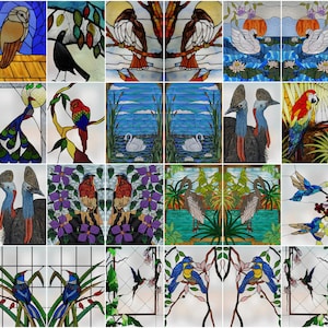 Stained Glass Window Film - Bird Theme with Hummingbird and Parrot, Color Printing Picture, Perfect for Rectangular Shape Glass, Home Décor