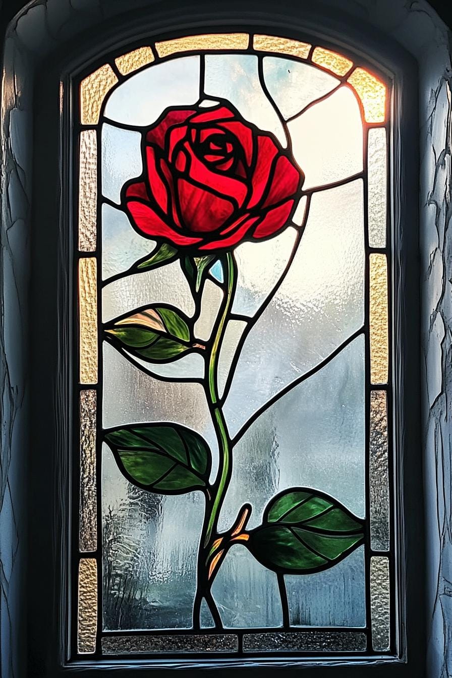 Custom Stained Glass Window Film - Elegant Red Rose Design for Privacy ...