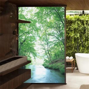 Privacy Stained Window Film – Forest Pattern, Frosted, Sun Blocking Glass Window Stickers, Static No Glue for Glass Doors