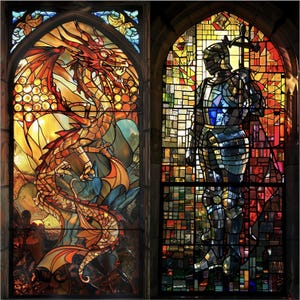 Anpassningsbara frostade fönsterfilmer i färgat glas med Dragon Knight-motiv för elegant heminredning