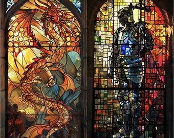 Aanpasbare Dragon Knight Frosted glas-in-loodfolies voor elegant interieur