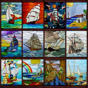 Customized Window Film Frosted Stained Glass Films Static Cling Privacy Retro Door Sticker Kitchen Office Home Sailboat Decor