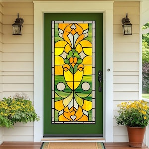 Stained Glass Window Film Elegant Floral Design Privacy Frosted Vinyl Static Cling No Glue UV Protection for Front Doors and Home Windows