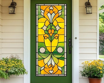 Stained Glass Window Film Elegant Floral Design Privacy Frosted Vinyl Static Cling No Glue UV Protection for Front Doors and Home Windows