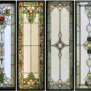 Custom Vintage Stained Glass Window Film Tall Privacy Panel Decorative Floral and Geometric Cling Non-Adhesive