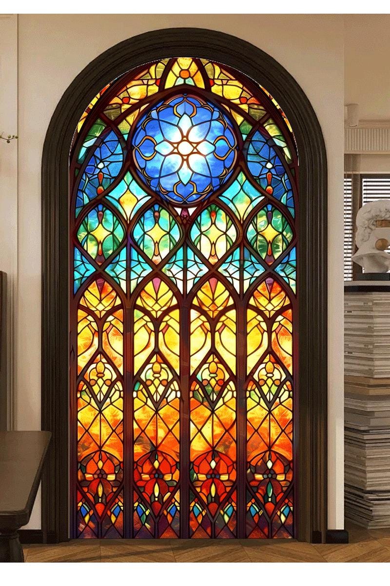 Custom Cathedral Stained Glass Window Film, Gothic Arch Designs