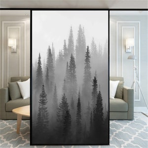 Custom Size Foggy Forest Window Film Privacy Non Adhesive Sticker Sun Protection Stained Glass Window Coverings for Room Decor