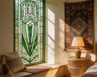 Boho Style Stained Glass Window Film, Light Filtering Decor for Kitchen Window