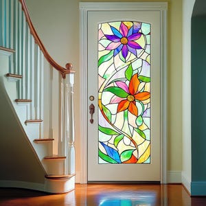 Stained Glass Window Film Abstract Modern Design Privacy Frosted Vinyl Static Cling No Glue UV Protection for Home Office Front Door