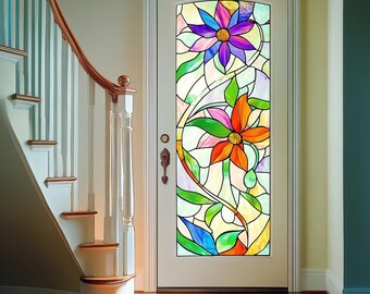 Stained Glass Window Film Abstract Modern Design Privacy Frosted Vinyl Static Cling No Glue UV Protection for Home Office Front Door