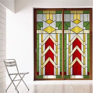 Custom Size Stained Glass Window Film Frosted Privacy Static Cling Retro Colorful Stickers