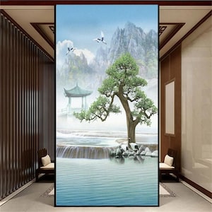 Gefrosteter Sichtschutz-Fensterfilm - Landschaftsdesign, PVC-Schiebetürfolie, Statische Haftung, Nicht-Kleber, Anti-UV-Glas