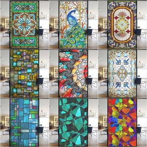 Colorful Stained Glass Window Stickers: Opaque Self-adhesive for Modern European Decor