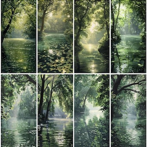 Tranquil Forest River Stained Glass Window Film, Nature-Inspired Static Cling Privacy Film for Home Decor, Decorative Window Cover