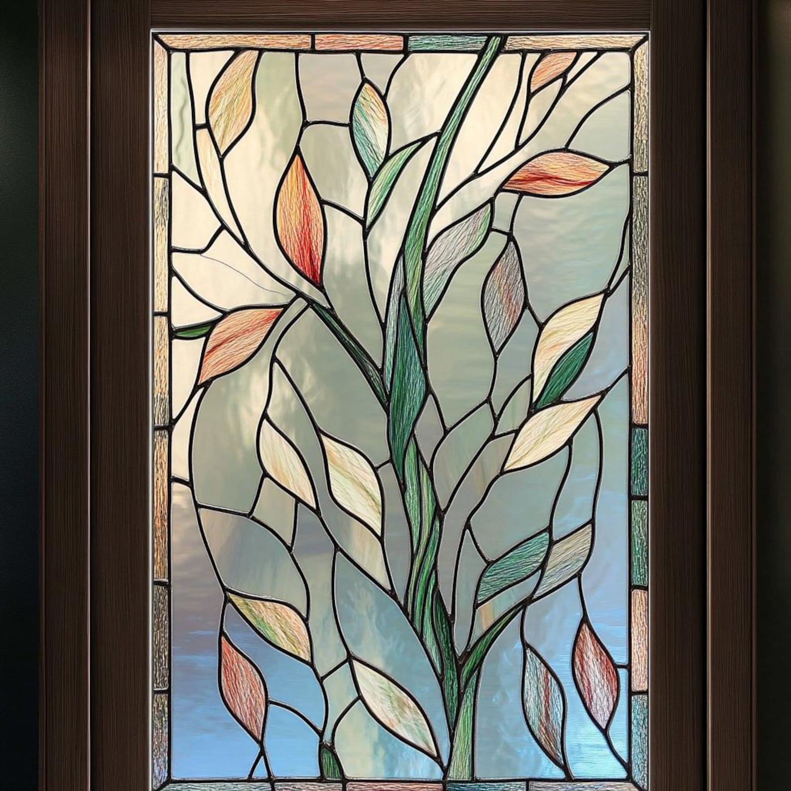 Custom Abstract Leaf Stained Glass Window Film – Minimalist Botanical ...