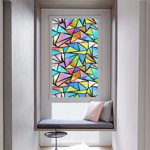 Stained Glass Film Custom Size Mosaic Grid Decorative Window Protection Film Static Cling Self Adhesive Window Film Removable for Bathroom