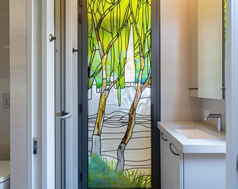 Custom Size Glass Films - Stained Glass Stickers, Frosted Privacy Print, Nature Themed Window Door Decor