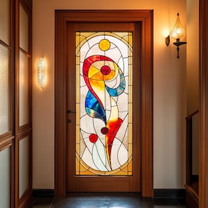Modern Stained Glass Window Film Warm Tones Geometric Pattern Privacy Decorative Vinyl Static Cling No Adhesive UV Blocking for Home