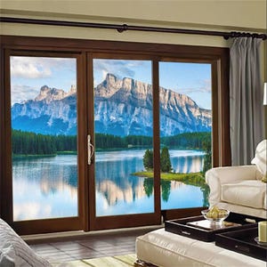 Sichtschutz-Glasfensterfolie - Schönes Landschaftsmuster, klebstofffrei für Glastür, Sonnenschutz, statisch, mattiert Fensterfolie