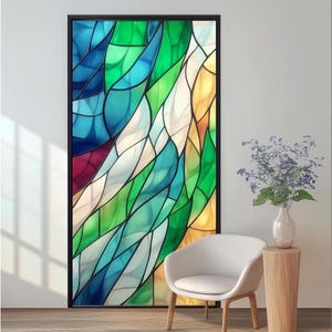 Leaf Pattern Stained Glass Film: Elegant Privacy Cover for Living Room and Office Spaces