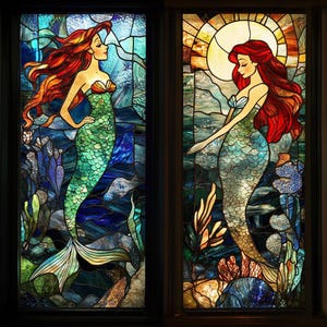Underwater Mermaid Stained Glass Window Film - Custom Decorative Privacy Film,Non-Adhesive Static Cling, Perfect for Bathrooms & Kids’ Rooms