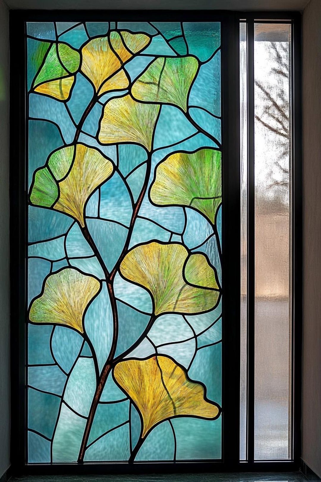 Gingko Window Custom Ginkgo Leaf Stained Glass Window Film – Yellow Botanical Privacy ...