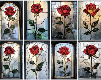 Película de vidrio de colores personalizada para ventanas: elegante diseño de rosa roja para mayor privacidad y belleza decorativa