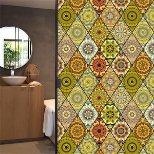 Privacy Stained Glass Window Film – Frosted Tint, Static Cling, Decorative Window Cover for Bathrooms