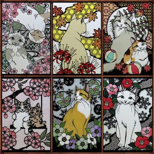 Customized Stained Glass Film Window Films Static Cling Frosted Sticker Home Decor Cat Cherry Blossom Poster