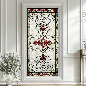 Stained Glass Window Privacy Film – Red Jewel Victorian Design | Custom ...
