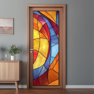 Artistic Stained Glass Window Film Modern Colorful Mosaic Privacy Decorative Vinyl Static Cling No Adhesive UV Blocking for Home Windows