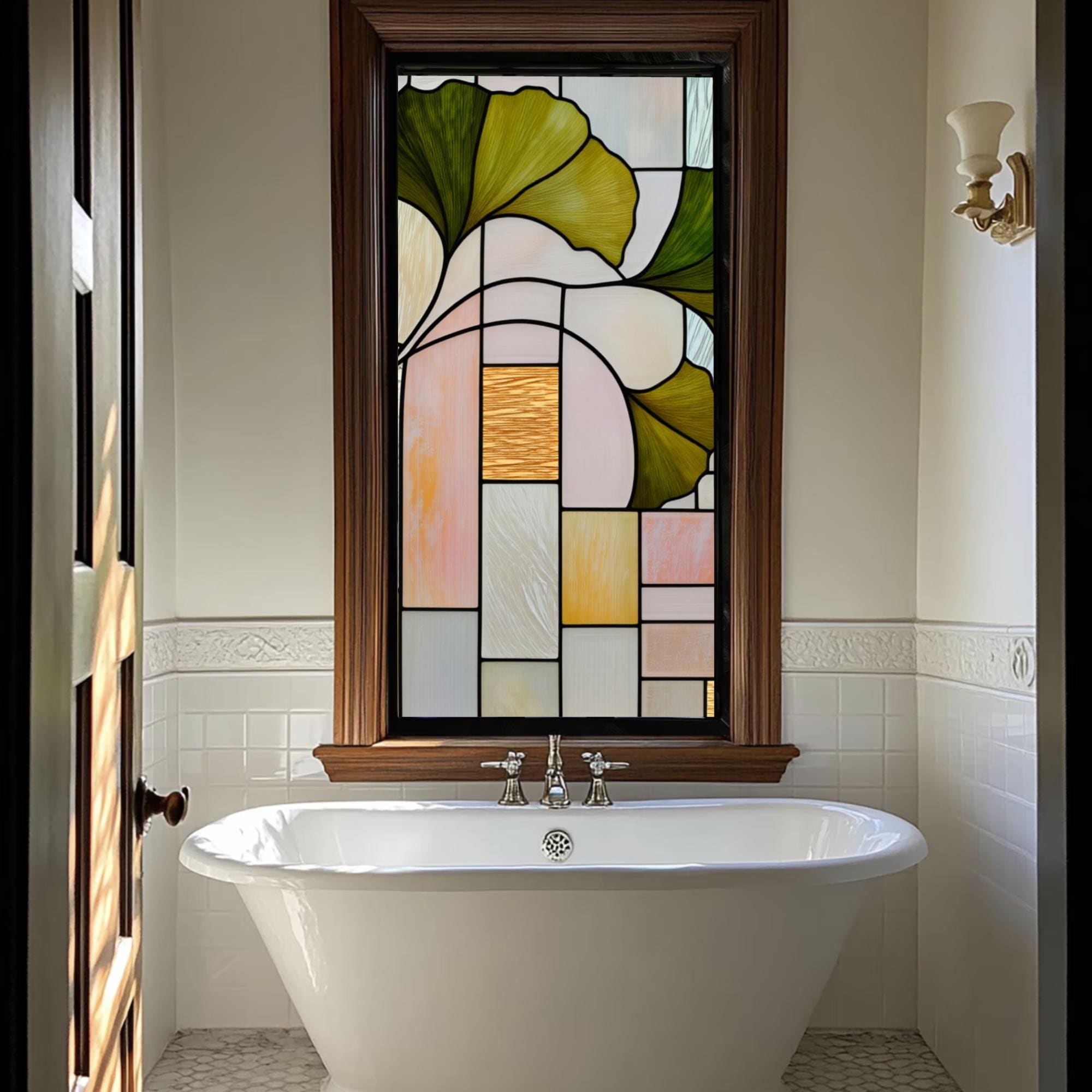 Gingko Window Stained Glass Window Film Ginkgo Leaf Art Nouveau Design Window Privacy ...