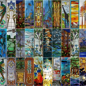 Custom Size Window Film Stained Glass Films - Frosted Privacy, Retro European Church Style, Colorful Door Sticker for Shower/Bathroom