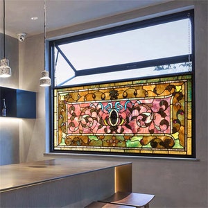 Custom Size Stained Glass Window Film Frosted Privacy Static Cling Scenic Vintage For Transom Window Glass Home Decor