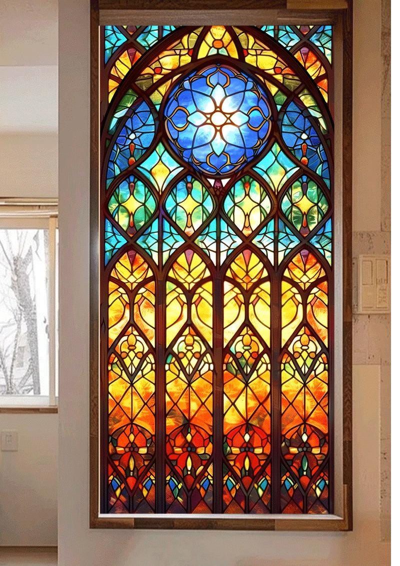Custom Cathedral Stained Glass Window Film, Gothic Arch Designs