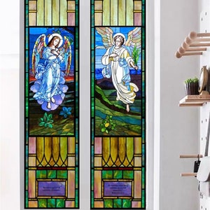 Custom Size Window Film Frosted Vintage Church Style Stained Glass Non-Adhesive Static Cling Home Decor Window Door Sticker Home Decal