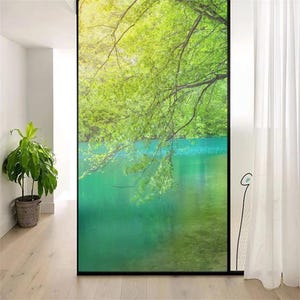 Custom Natural Landscape Frosted Glass Film – Non-Glue Static Cling Privacy Window & Door Sticker for Bathroom, Kitchen, Bedroom